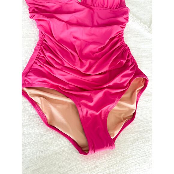 J. Crew | NWT | Ruched V-neck one-piece in Radiant Fuchsia | Sz 6 - Picture 4 of 12